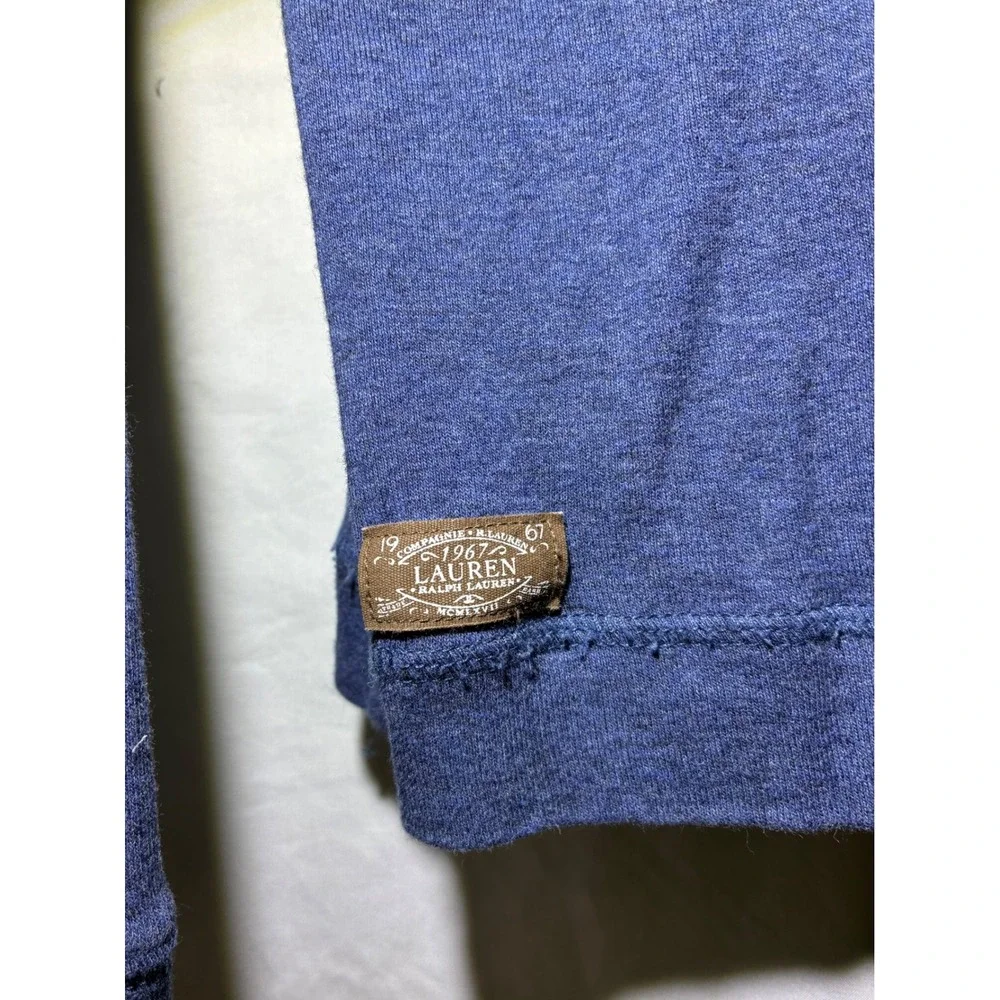 Lauren Ralph Lauren Blue Long Sleeve Top Faux Suede Elbow Patch Zipper L